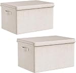 Fabric Storage Bins with Lids 14.6 * 10.6 * 10.2 in, 2-Pack Storage Baskets for Closet, Large Linen Organizers and Storage Bins for Bedroom, Collapsible Baskets and Bins with Handles, Off White