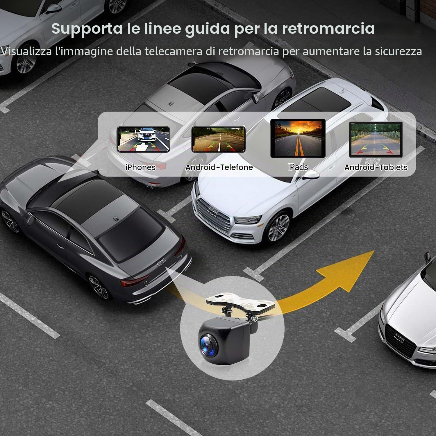 Telecamera di retromarcia WiFi, 5G 1080P HD, telecamera di retromarcia per iPhone, iPad, smartphone Android, tablet con ampio angolo di visione di 170 gradi