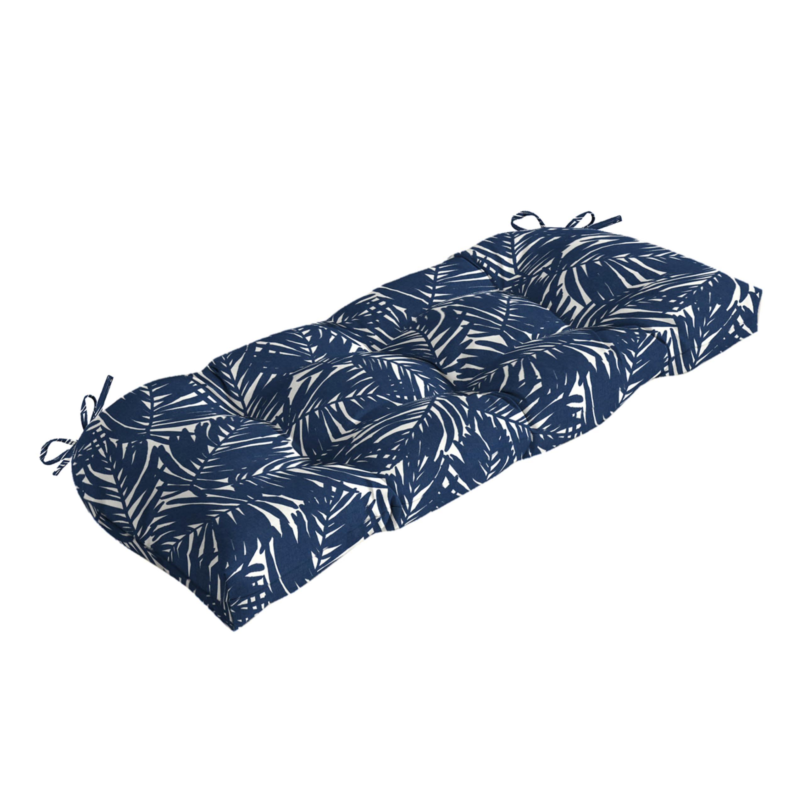 Arden Outdoor Tufted Wicker Settee Cushion, earthFIBER, 41.5x18, Blue Palm