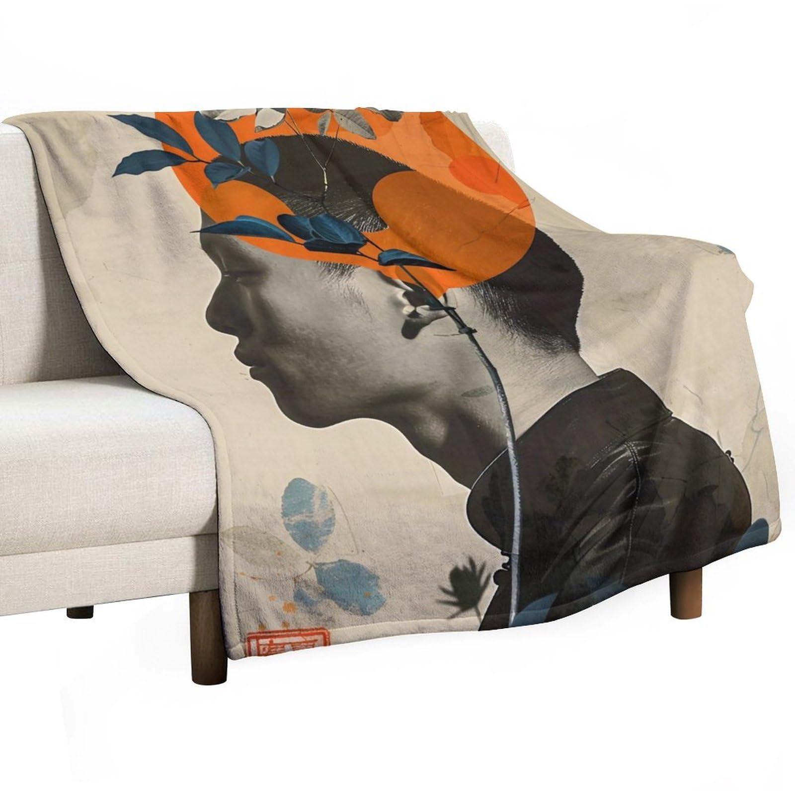 YHGSREUOH Floral Surreal Portrait of A Young Man 01 Flannel Blankets Fleece Soft Throw Lightweight Plush Gifts for Couch, Bed, Cozy Sofa Plush, Chair, Lovers 175x200cm(70x80in)