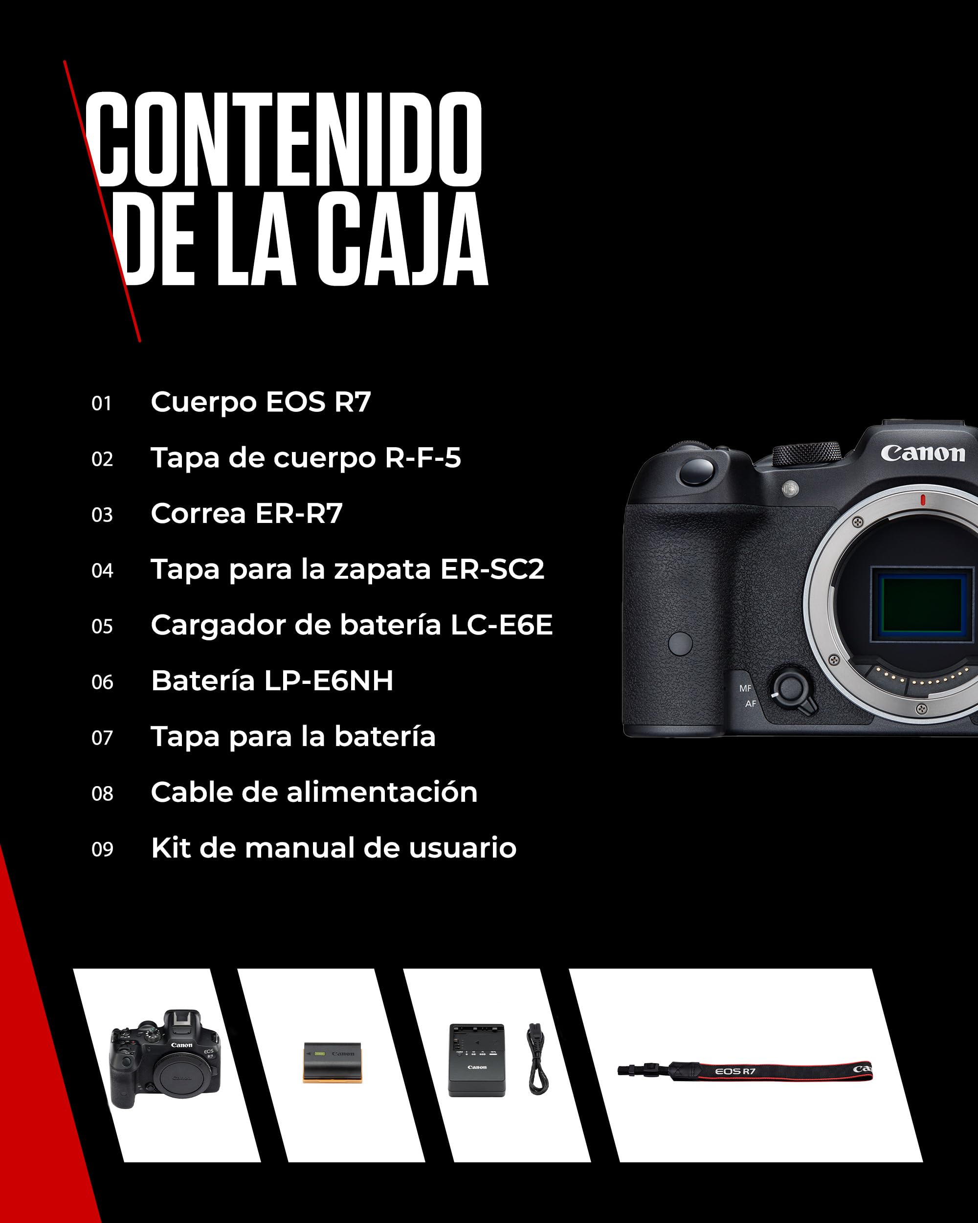 CANON EOS R7 Cámara Mirrorless Body, Cámara EVIL APS-C (32,5 MP) -5 EV, Vídeo 4K 60 fps, Dual Pixel CMOS AF II, Pantalla Táctil de Ángulo Variable, Negro