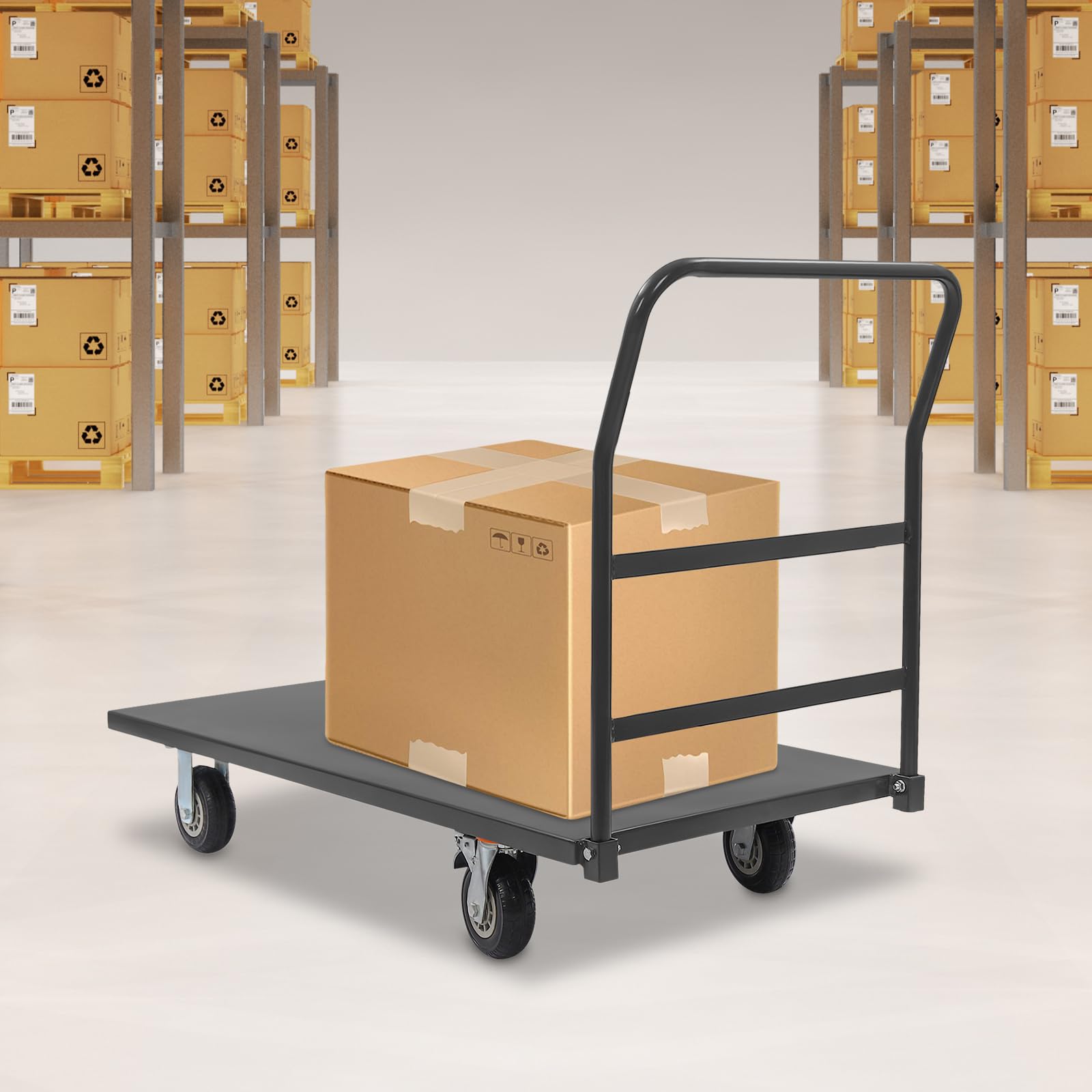 2000 LBS Heavy Duty Flatbed Platform Truck Cart, Foldable Push Cart Dolly with 49 X 24 in Large Flatbed & Wheels, Moving Platform Trucks Hand Push Dolly Cart for Groceries, Garage