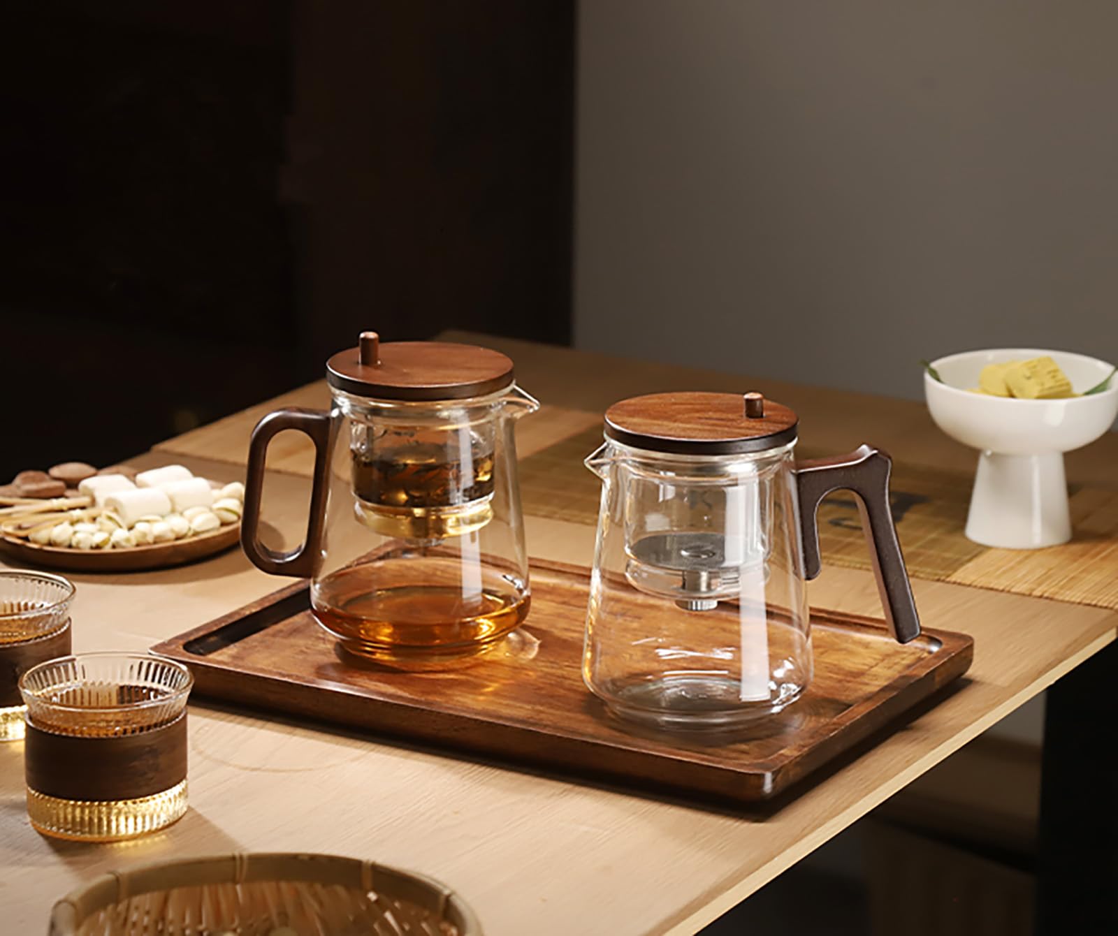 Théière en verre avec infuseur amovible, infuseur à thé en vrac (poignée en forme de 7)