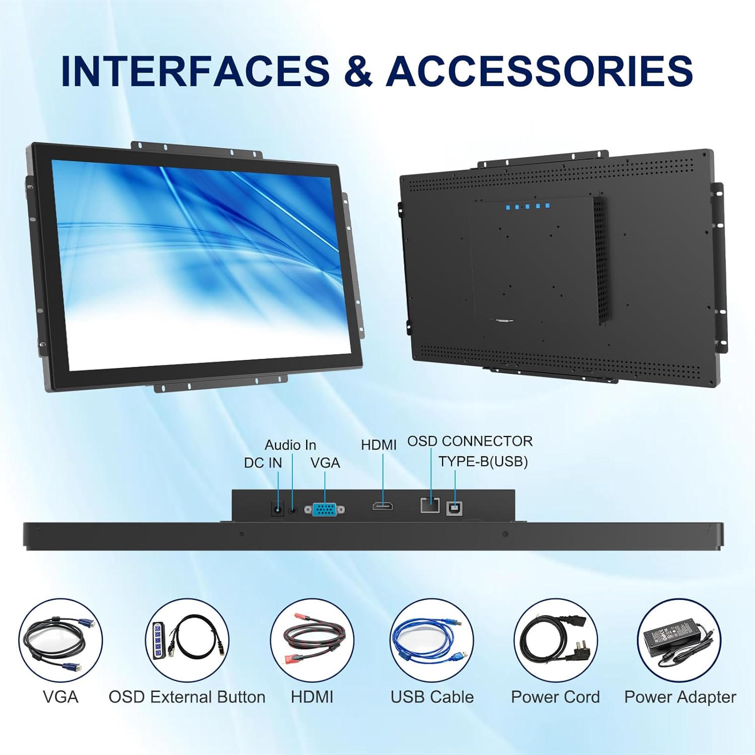 21.5 Inch FHD Capacitive Touch Screen Monitor,10-Point Multi-Touch Industrial Display with HD-MI,VGA,VESA Mounting Open Bracket Installation,Open Frame Touch Monitor
