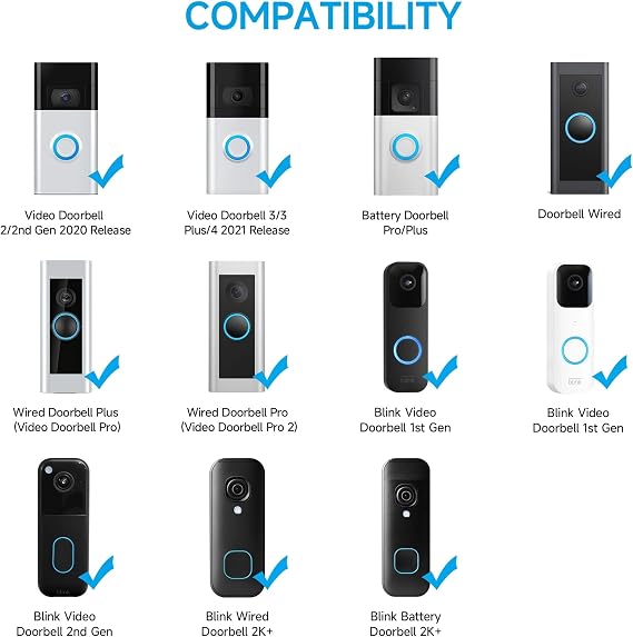OLAIKE Adjustable Waterproof Mount for B-Link Video Doorbell, Extends Viewing Angle 30-60, Compatible with Ring Wired/Pro/Pro 2, Black - Ideal for Home Security