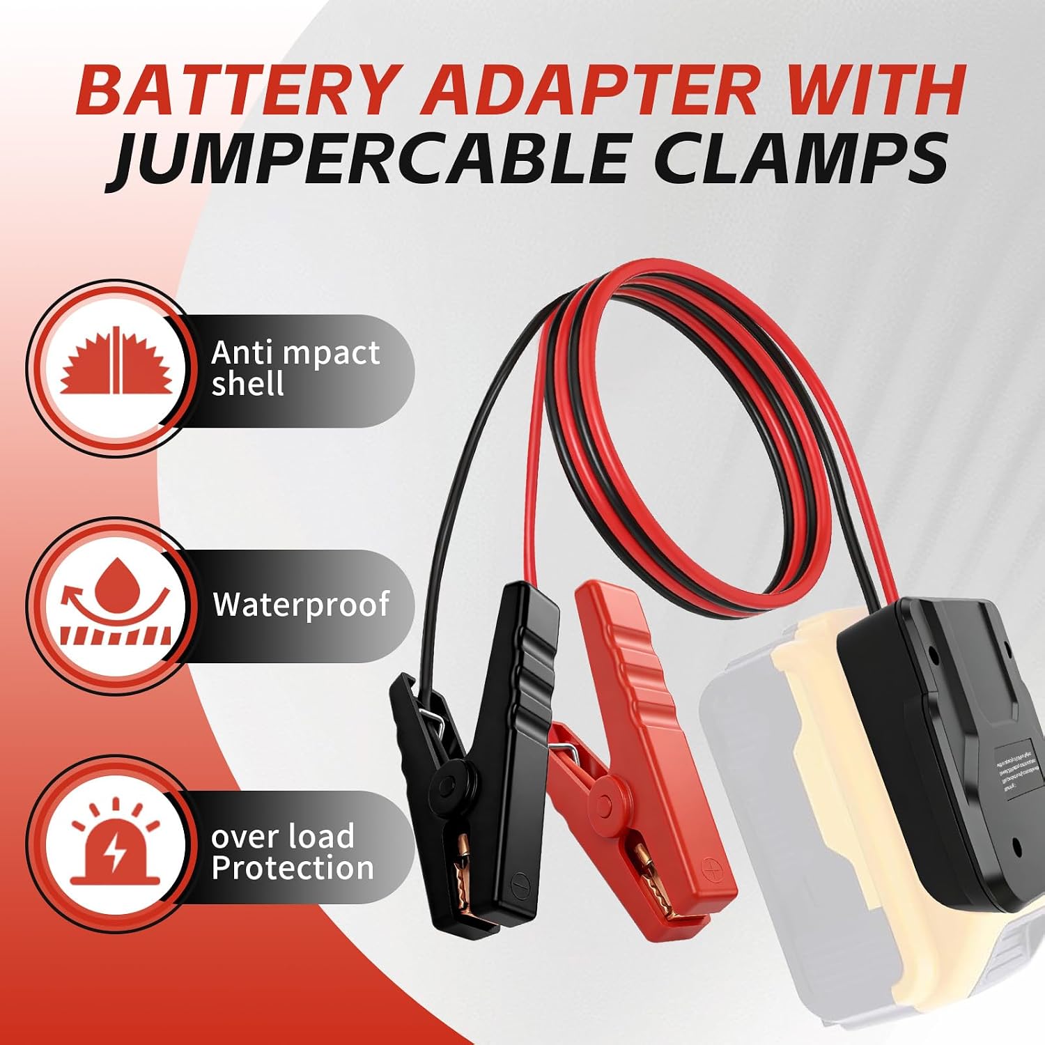 Jumper Cables for Car Compatible with DW 20V Battery, 12AWG Silicone Wire 3.2FT Alligator Clips Automotive Jump Starter Kit for 12V Cars SUVs Compact Vehicles (Battery Not Included)