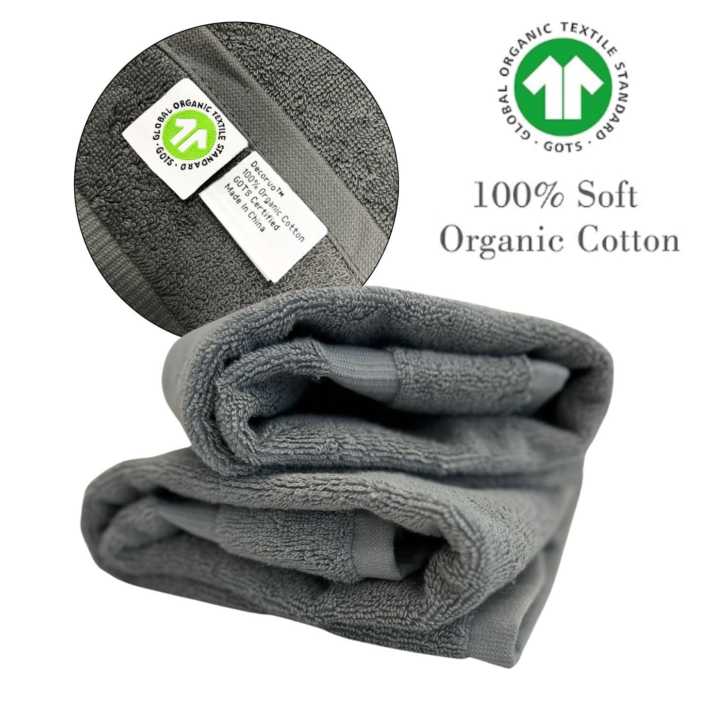 Toalla de mano gris con inicial para baño, toalla bordada decorativa con monograma de calidad de hotel para tocador, spa, certificado orgánico GOTS, juego de 2 letras plateadas V