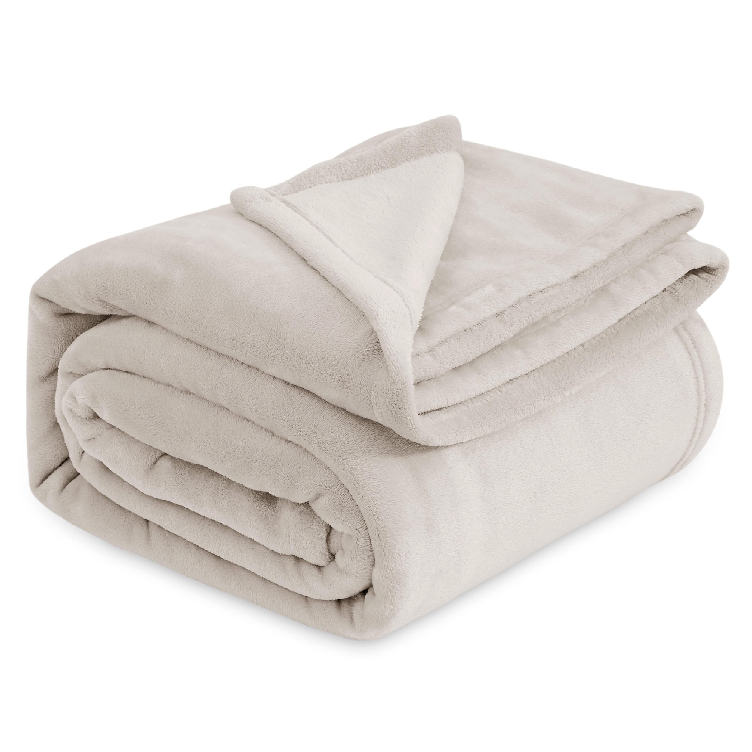 Bedsure linen beige fleece queen blanket