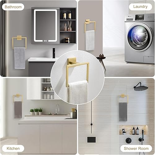 Miniatura 7 de YACVCL Toallero de baño, toallero de mano dorado cepillado, toallero de acero inoxidable montado en la pared, colgador de toallas cuadrado para baño