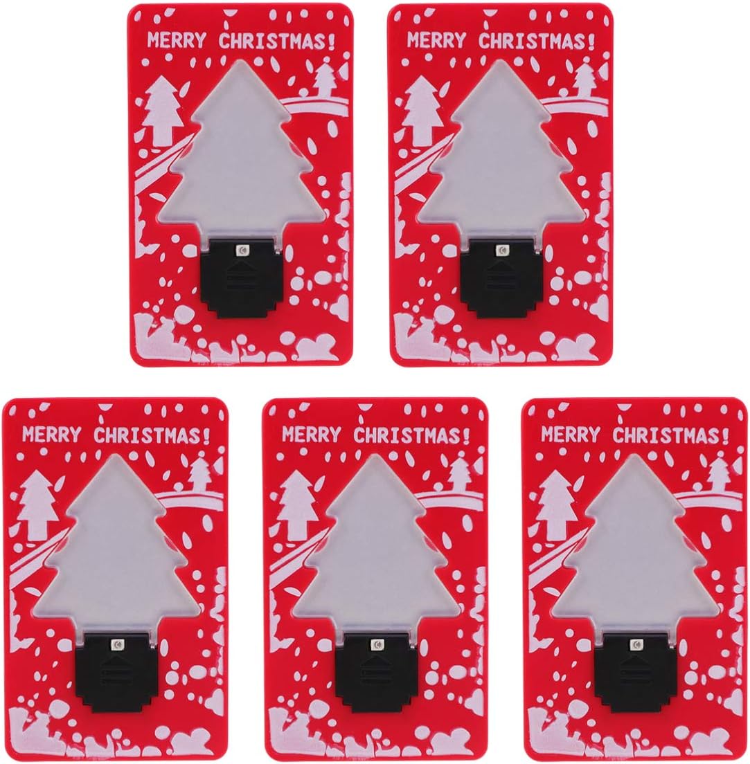 Uonlytech 5 Pcs Christmas Led Night Lamp Xmas Tree Shape Pocket Lamp Folding Card Light for Party Supplies