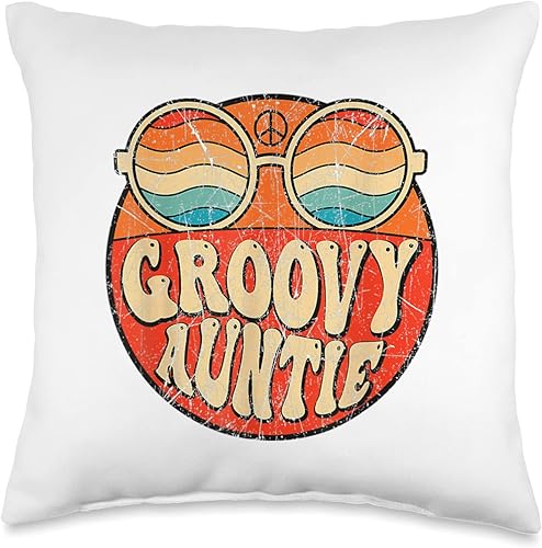 Groovy Auntie 70s Aesthetic Nostalgia 1970's Retro Groovy Auntie 70s Aesthetic Nostalgia 1970 Retro Mothers Day Throw Pillow, 16x16, Multicolor