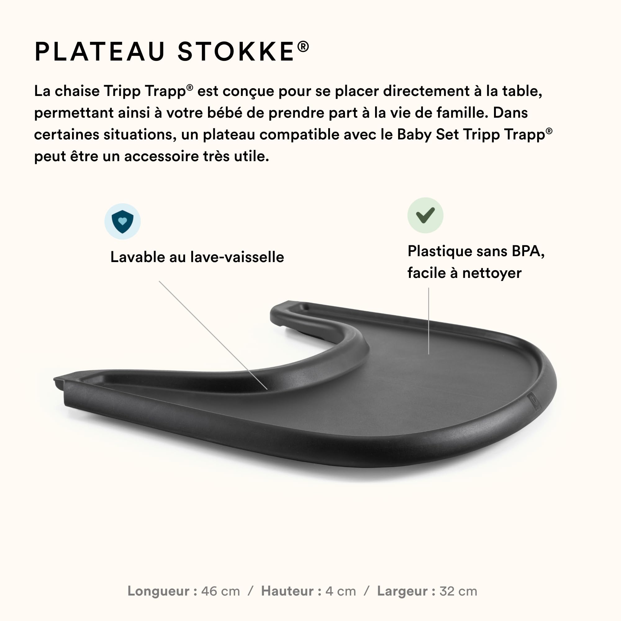 Chaise haute Stokke Tripp Trapp (Noir) avec le plateau Stokke (Noir) - Comprend la chaise + le Baby Set 2 pour les enfants de 6 à 36 mois - Ajustable, ergonomique et facile à nettoyer