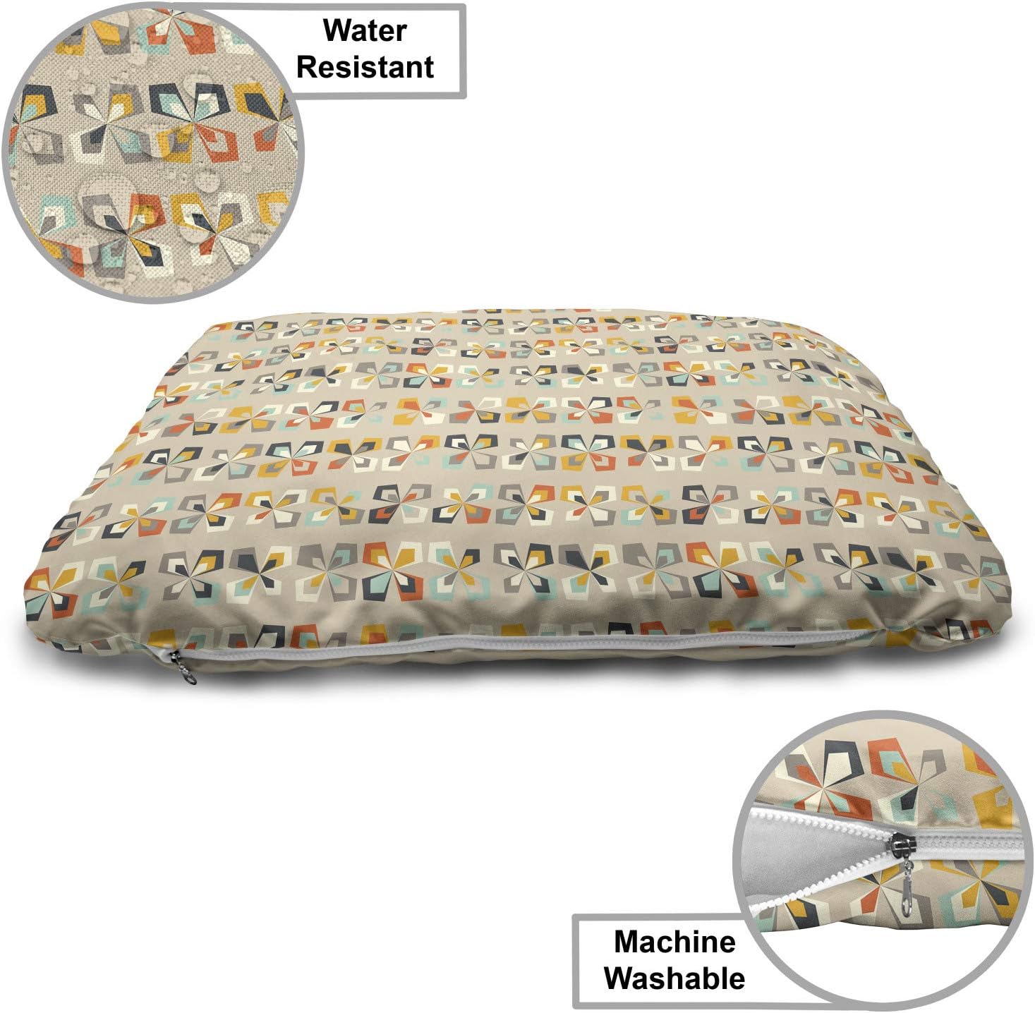 review Lunarable Geometric Pet Bed, Mid Century Modern Pattern of Colorful Retro Shapes and Forms Art Print, Chew Resistant Pad for Dogs and Cats Cushion with Removable Cover, 24