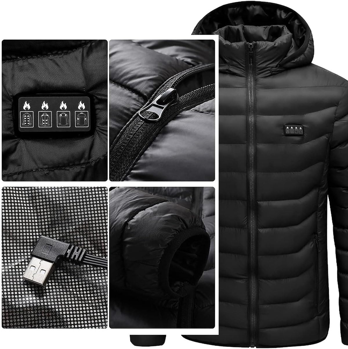 19 Zonas Chaqueta Calefactable Hombre Mujer, Abrigo Calefactable Eléctrico USB 3 Temperaturas Ajustables, Lavable Ropa de Plumón Calefactor de Invierno para Pesca, Caza y Esquí