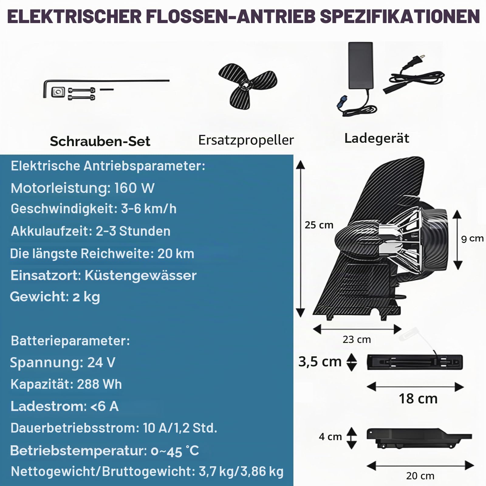 Universal Sup & Kajak Motor Elektrische Finne: 160-W-Thruster-Kit Mit Fernbedienung | 6 Kg Leicht, Geschwindigkeit 3–6 Km, 20 Km Reichweite | Pro Surfboard Unterwasser-Thruster