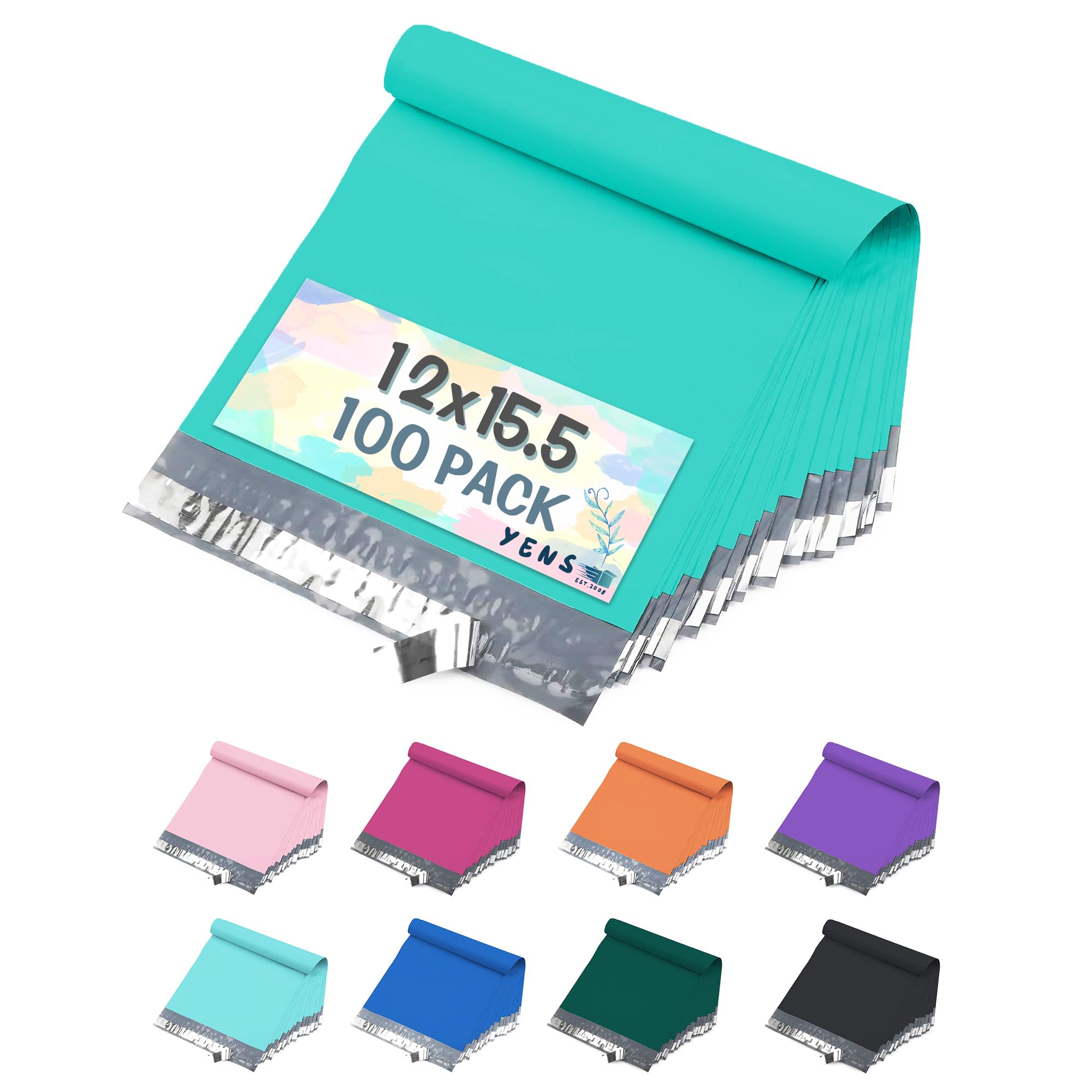 Yens Poly Mailers 12X15.5 100 Pack Teal,Strong Self Seal Adhesive Shipping Envelopes Waterproof for Shipping, Mailing, Packaging M5