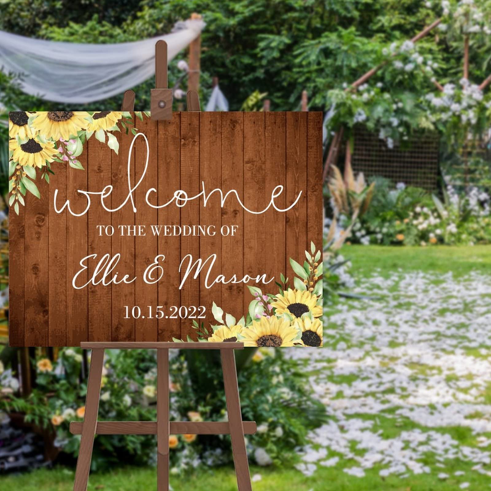 Panneau calligraphie personnalise prenom date mariage tournesol