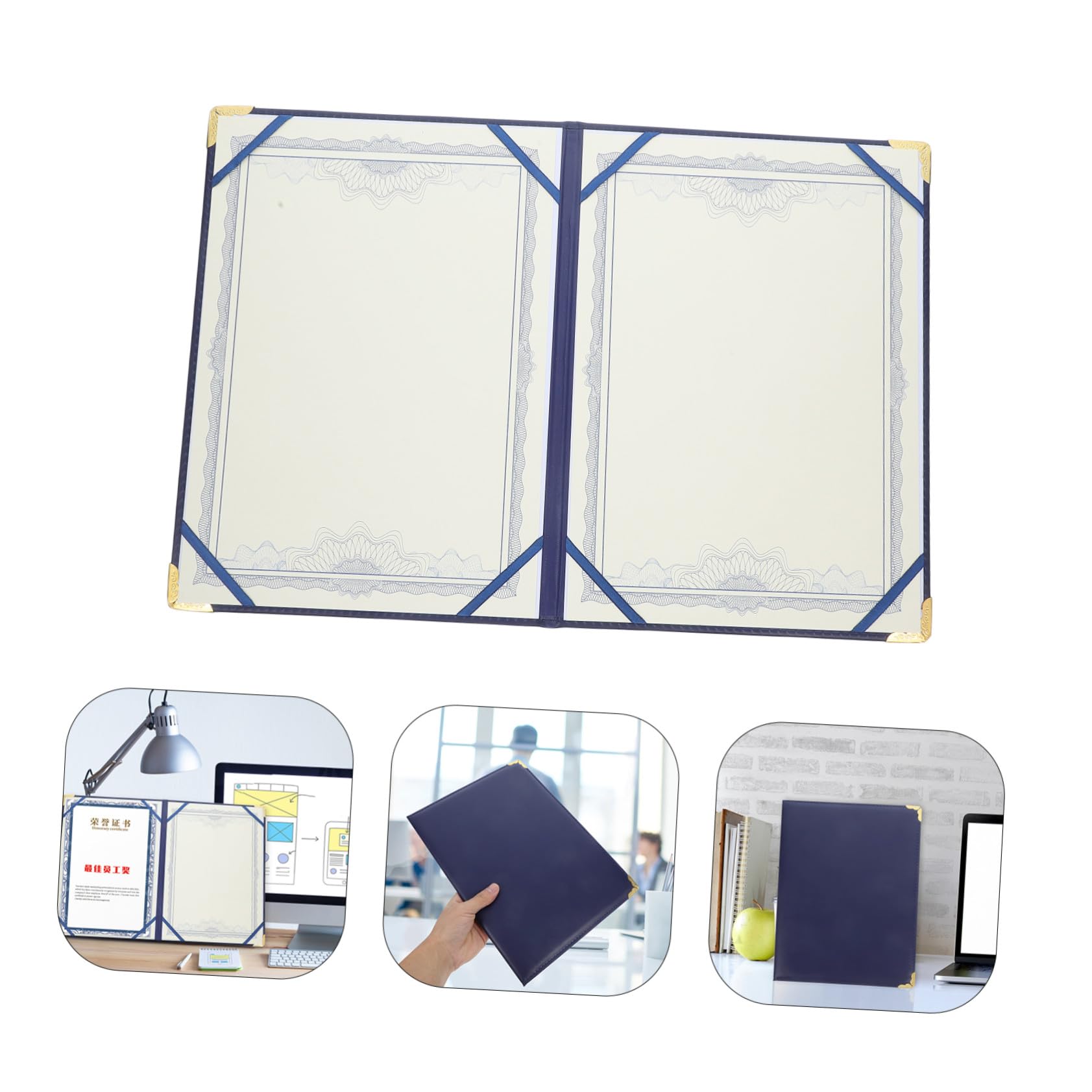 Copertina per Certificati e Premi in Pelle Pu Blu, Protezione Portatile Elegante per Documenti A3, per Presentazioni e Zaini