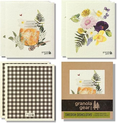 Paños de cocina suecos para cocina, paquete de 6 toallas de papel reutilizables, ecológicas, compostables, biodegradables, esponjas lavables,