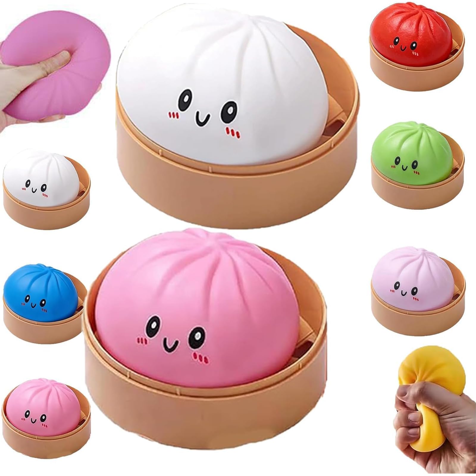 Mystery Dumpling Squishy, 4 Inch Jumbo Dumpling Stress Ball, Squishy Bun, Anxiety Relief Fidget, Soft Squeeze Decompression Dough for Adults Classroom Prizes & Party Favors (Pink) — view 17