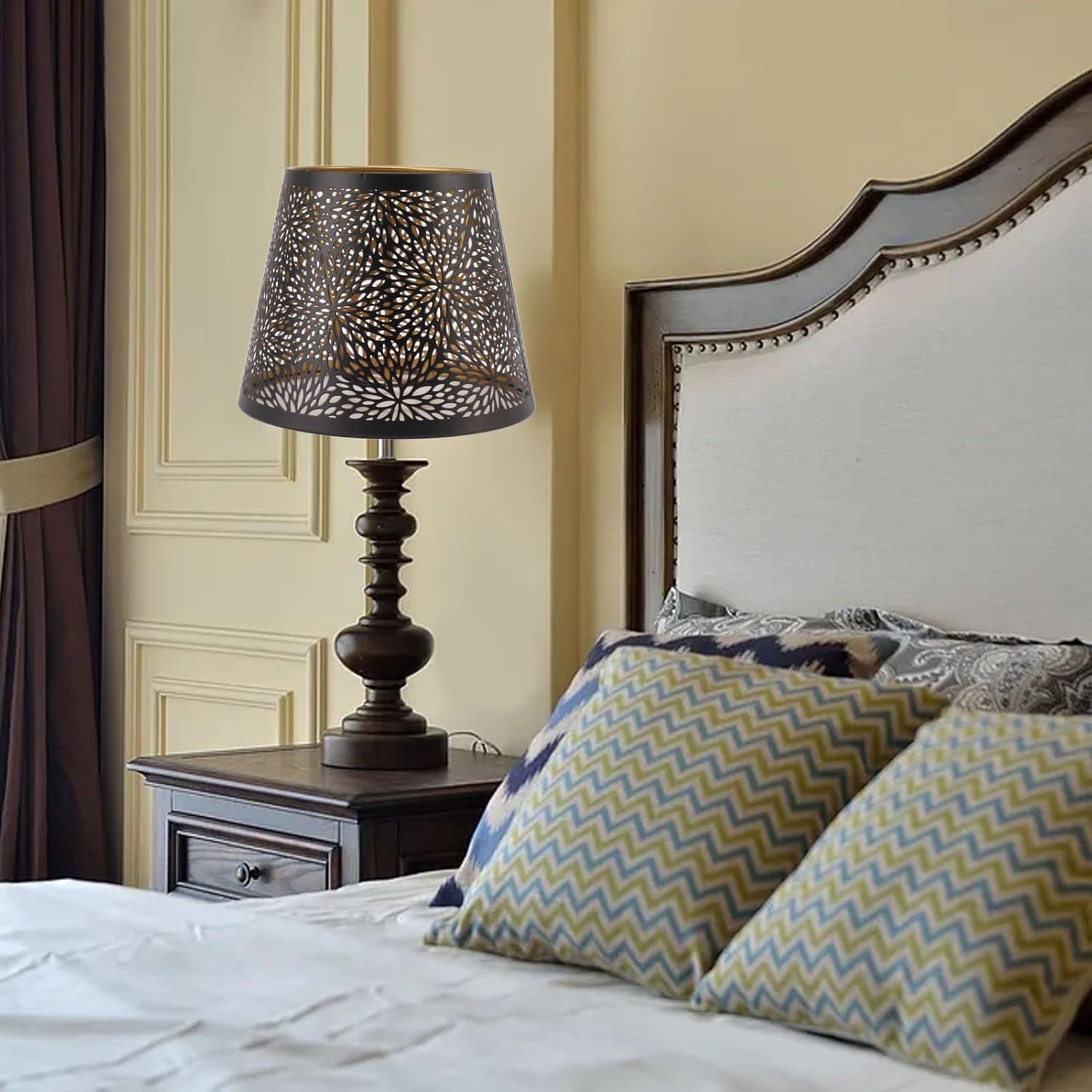 Metal Drum Lamp Shade with Forest Tree Hollow Out Design, E26 E27, Iron with Inner Gold Pattern for Table Wall Ceiling Lamp