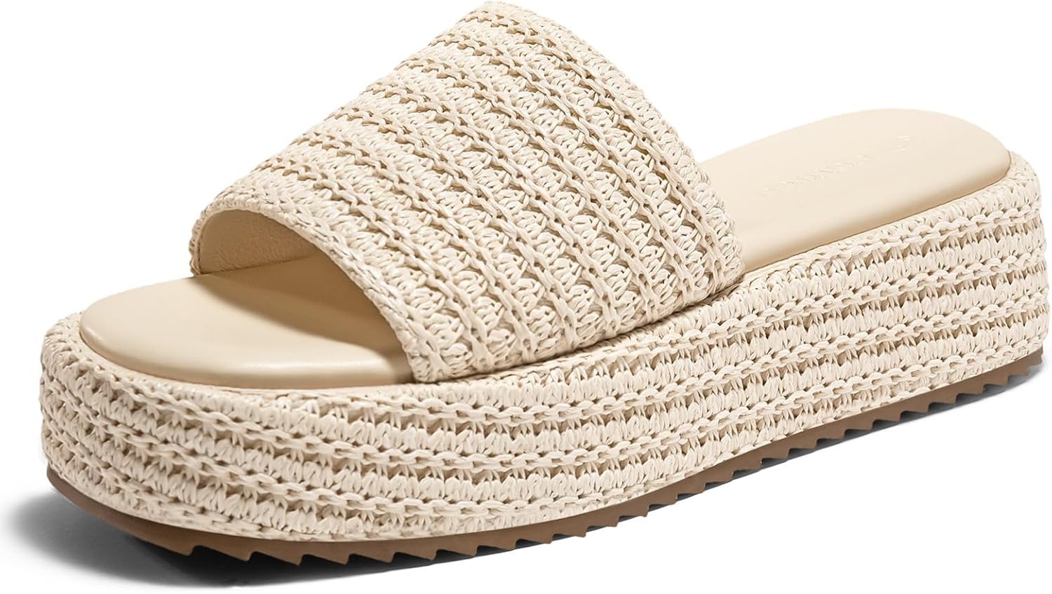 Coutgo Womens Platform Sandals Raffia Espadrilles Slip on Open Toe Cute Boho Summer Beach Slide Sandals