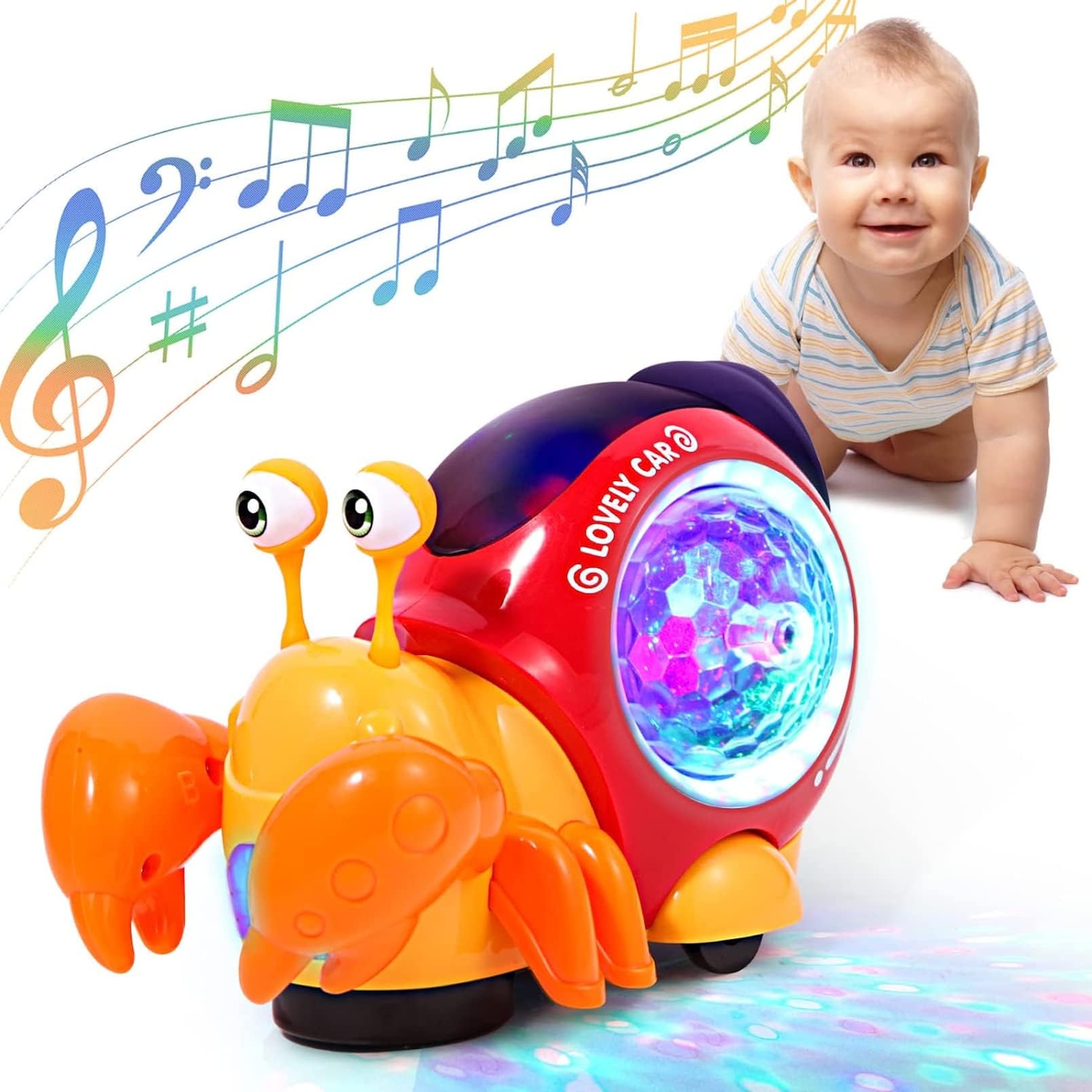 Crawling Crab Baby Toy, Walking Crab Toy for Babies for 0-6 Months,Interactive Musical Light up Crawling Toys Moving Toddler Toys for Kids Infants Orange(Crawling Crab)