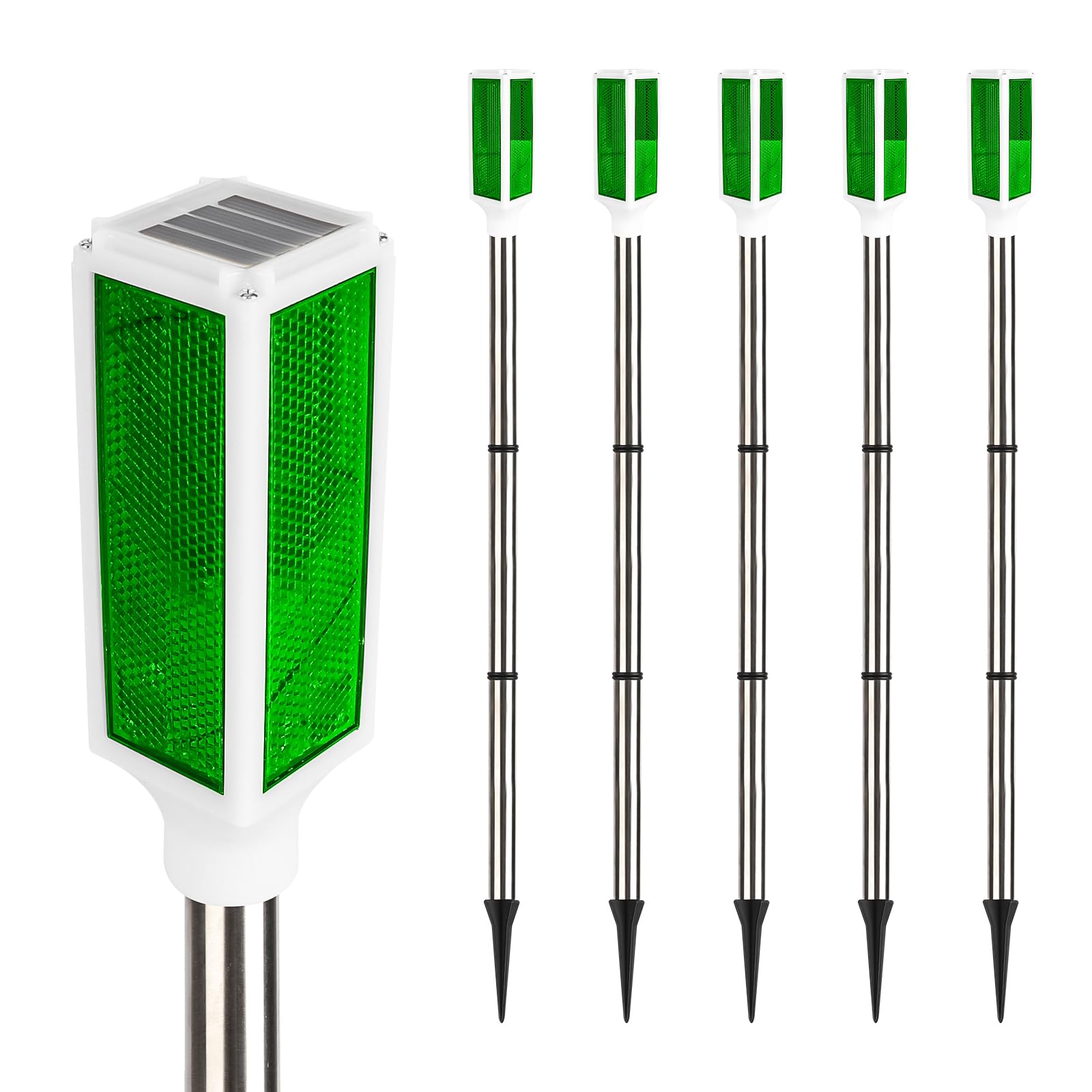 Photo 1 of Kiinfendly 5 PCS Solar Driveway Markers, Solar Powered Driveway Lights on Poles, Outdoor Landscape Reflectors for Snow Road, Yard, Parking Lot, and Sidewalk (Green)