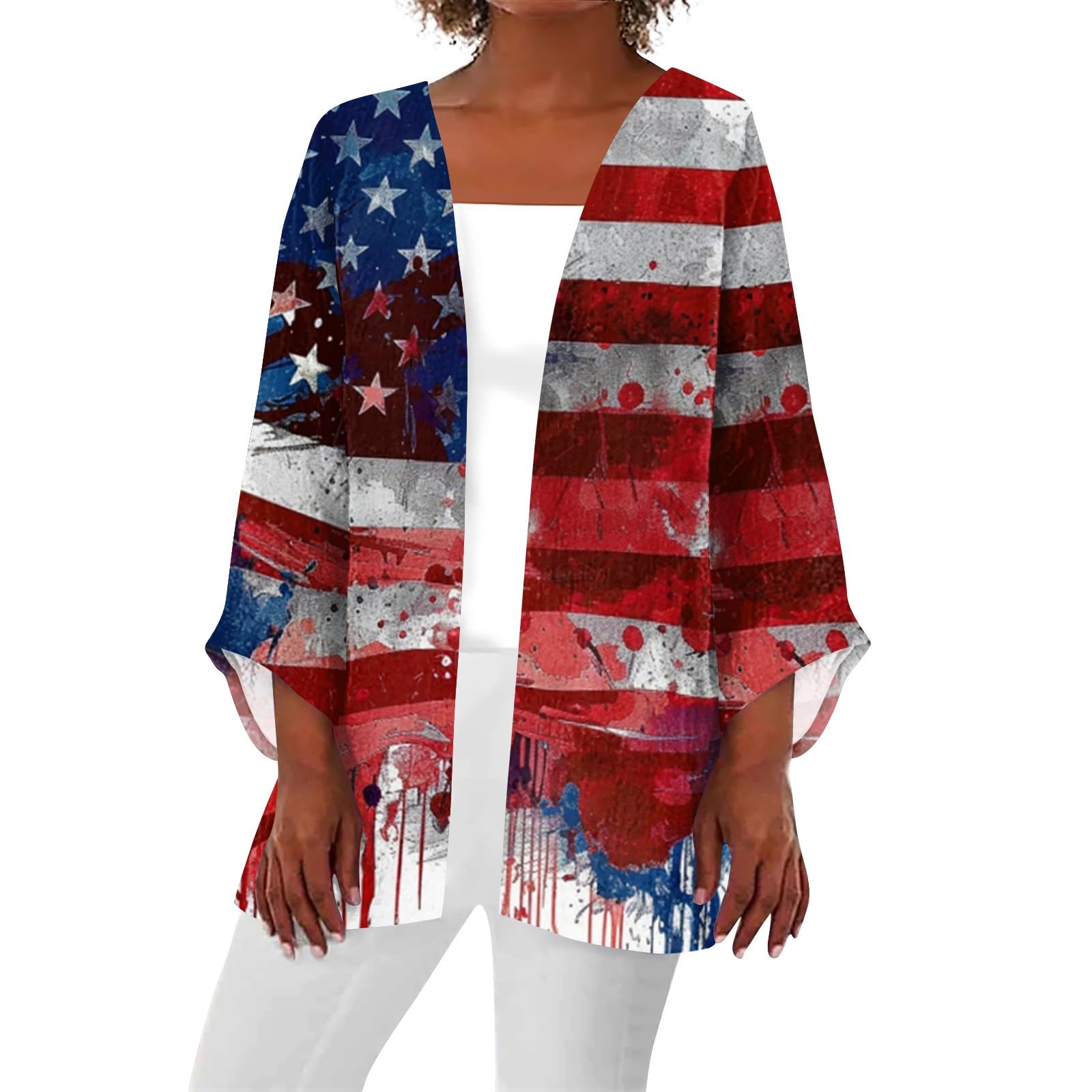 YUTANRALWomens Summer Tops 2024 Trendy Dressy Casual Kimonos for Women Lightweight Cardigan 3/4 Sleeve Tops Cover Ups