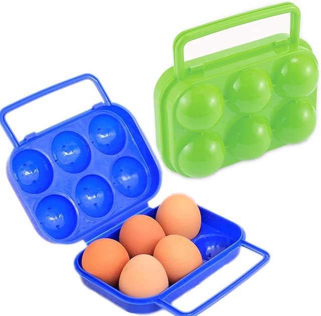 Schneespitze 2 Pieces Folding Plastic Egg Carrier Holder,Egg Carriers Egg Storage Box Portable Egg Storage Box Container Folding for Outdoor Camping Picnic,Blue,Orange