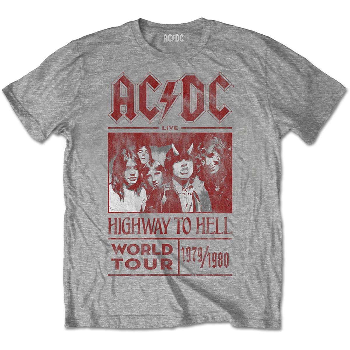 Ac/Dc Men's Grey Acdc Highway To Hell World Tour 1979/1980 With Back Printing T-Shirt, ( Grey), Large (Manufacturer Size:large)
