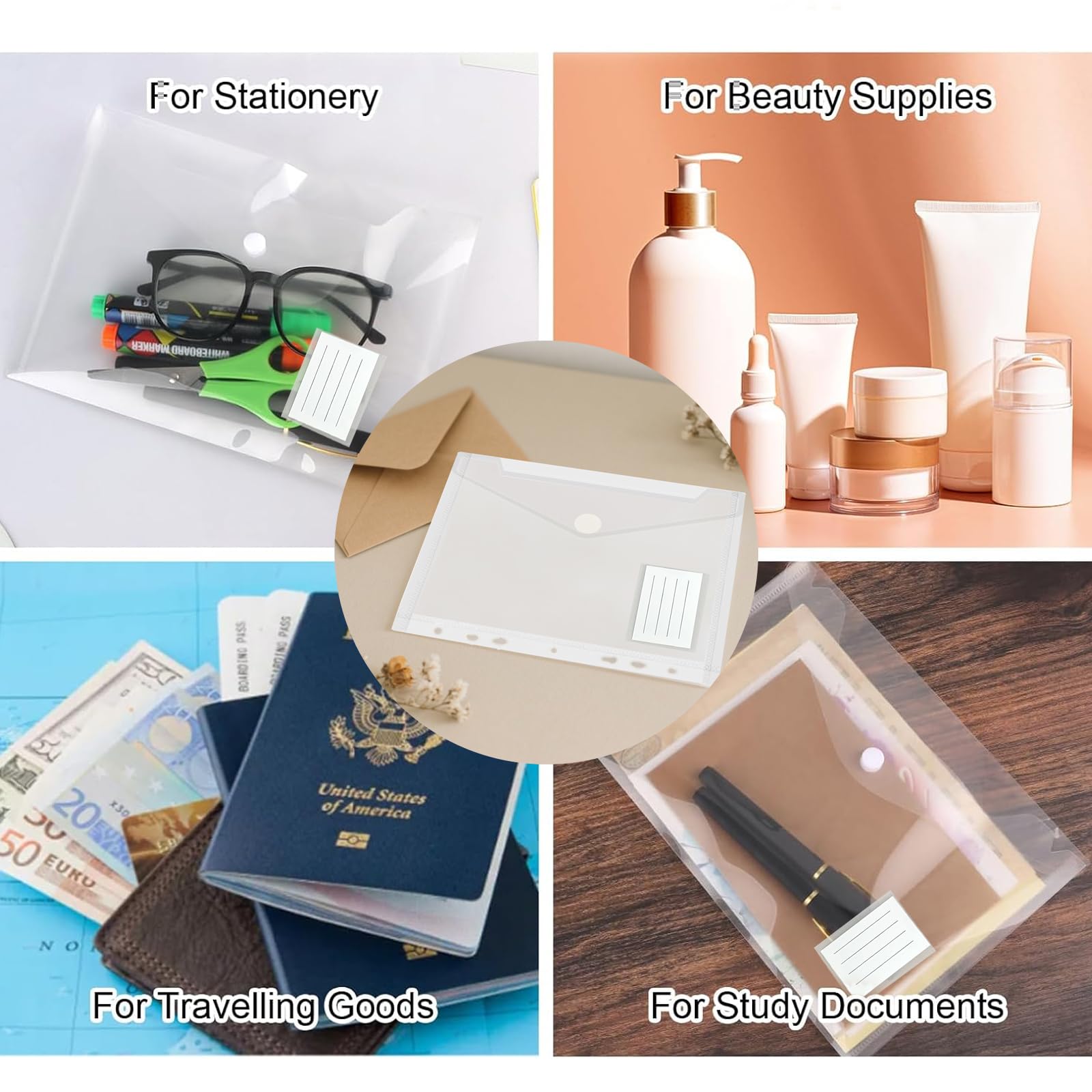 10 Piezas Sobres Plastico Carpeta A5 Carpetas de Plástico | A5 Portafolios Impermeable Sobres Transparentes 7 Agujeros Reservados Organizador Documentos para Organizar Documentos Tareas