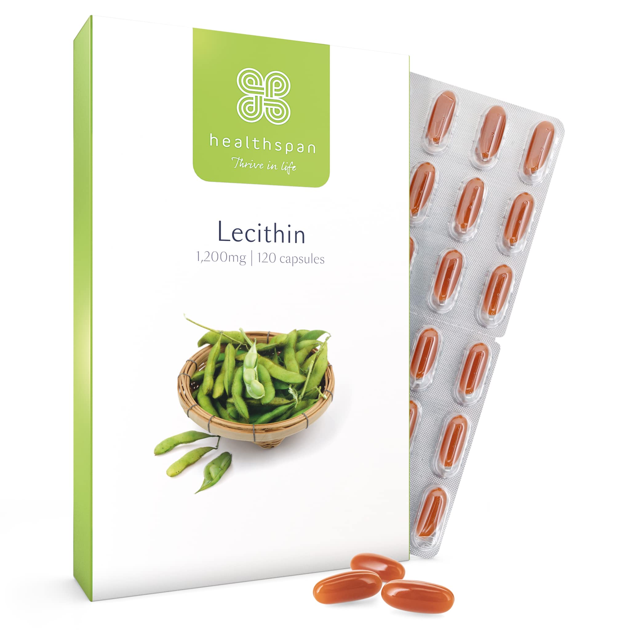 Lecithin 1,200mg (2 Months' Supply) | Beneficial Effect on Fat Digestion & Liver Function | Non-GMO & Natural Soy Bean Source | High Strength Formulation