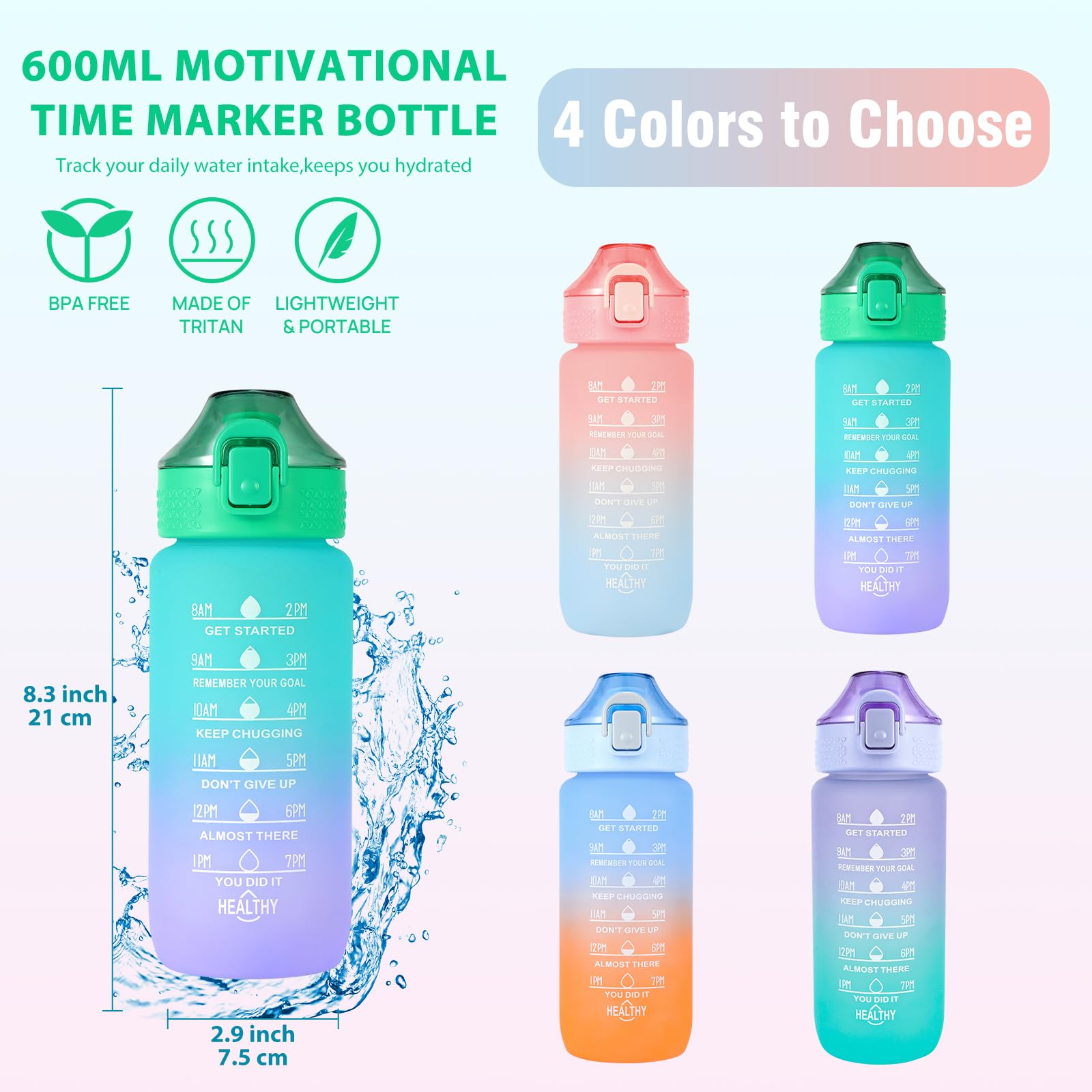 Borraccia Motivazionale Binudum In Tritan - Senza BPA, Con Indicatore Tempo E Scala Idratazione - Foto 3