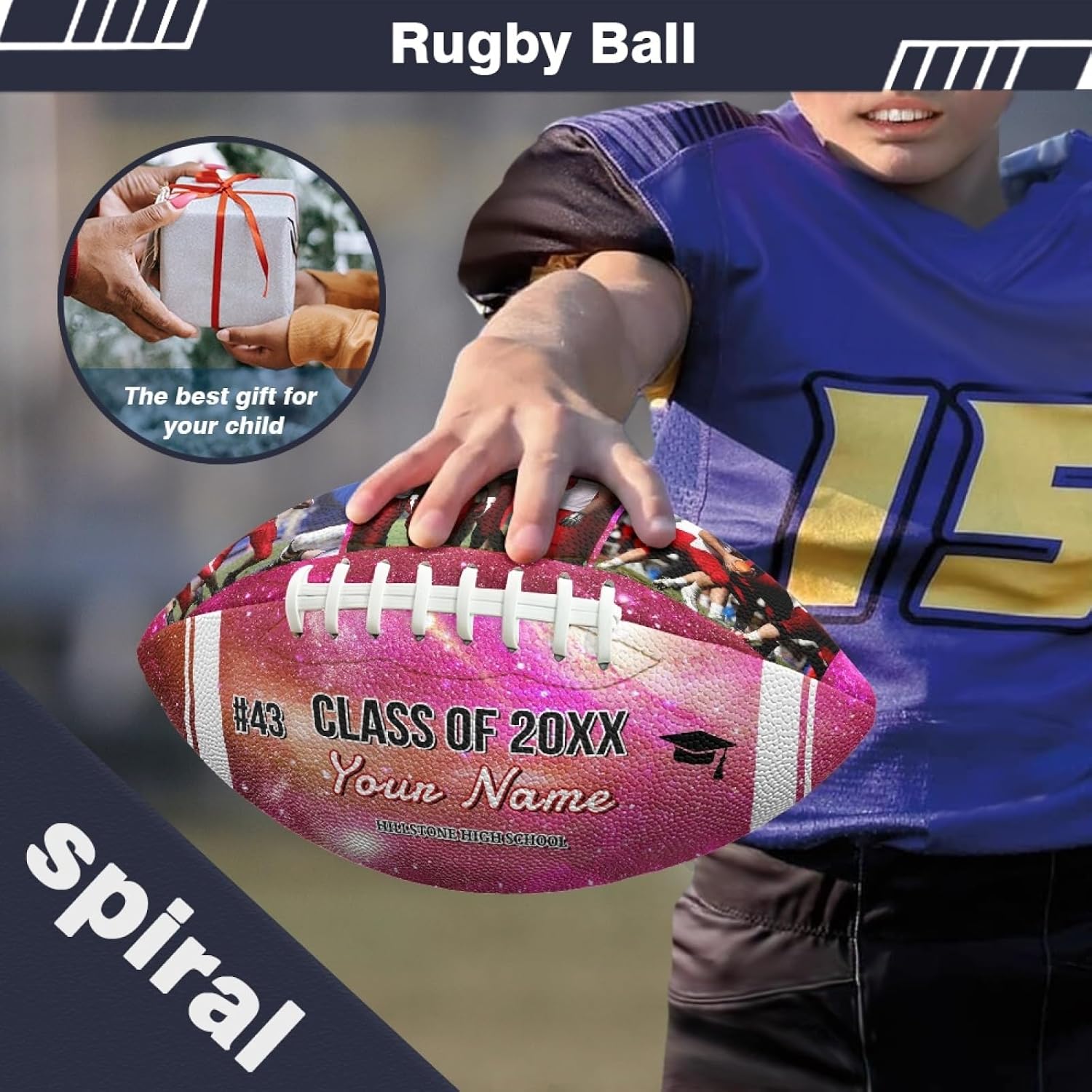 Custom Rugby Ball Personalized Gifts with Name Photo Logo for Men Dad Football Lovers Players