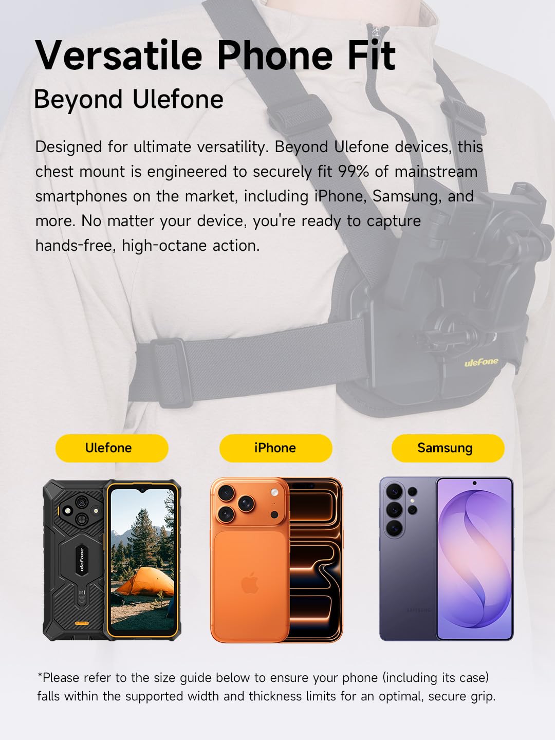 Armor Mount Go verstellbare Brustgurt-Halterung, Schnellentriegelung, 360° drehbar und 270° Neigung für Smartphone & Action-Kamera, passend für 55–80 mm Breite, max. 13 mm Dicke, ideal für POV-Filme