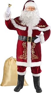 Christmas Santa Claus Costume for Men Adult 12pcs Santa Suit Deluxe Professional Velvet Outfit for Xmas Holiday Party