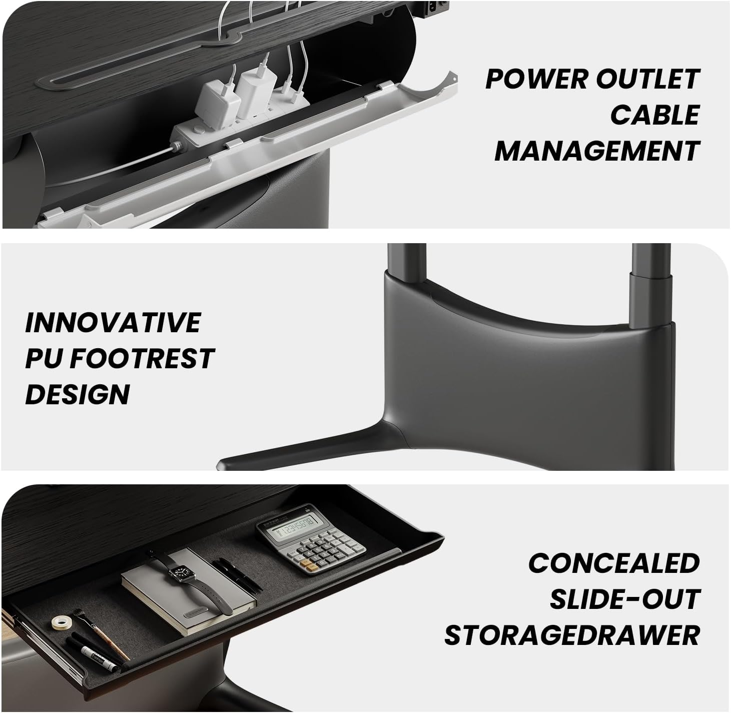 COLAMY Electric Adjustable Standing Desk – 48 x 28 Inch Sit Stand Desk with Drawer & Cable Management, Dual Motor Lift System, Ergonomic Footrest, Home Office Table (Veneer Desktop, Black Oak + Black)