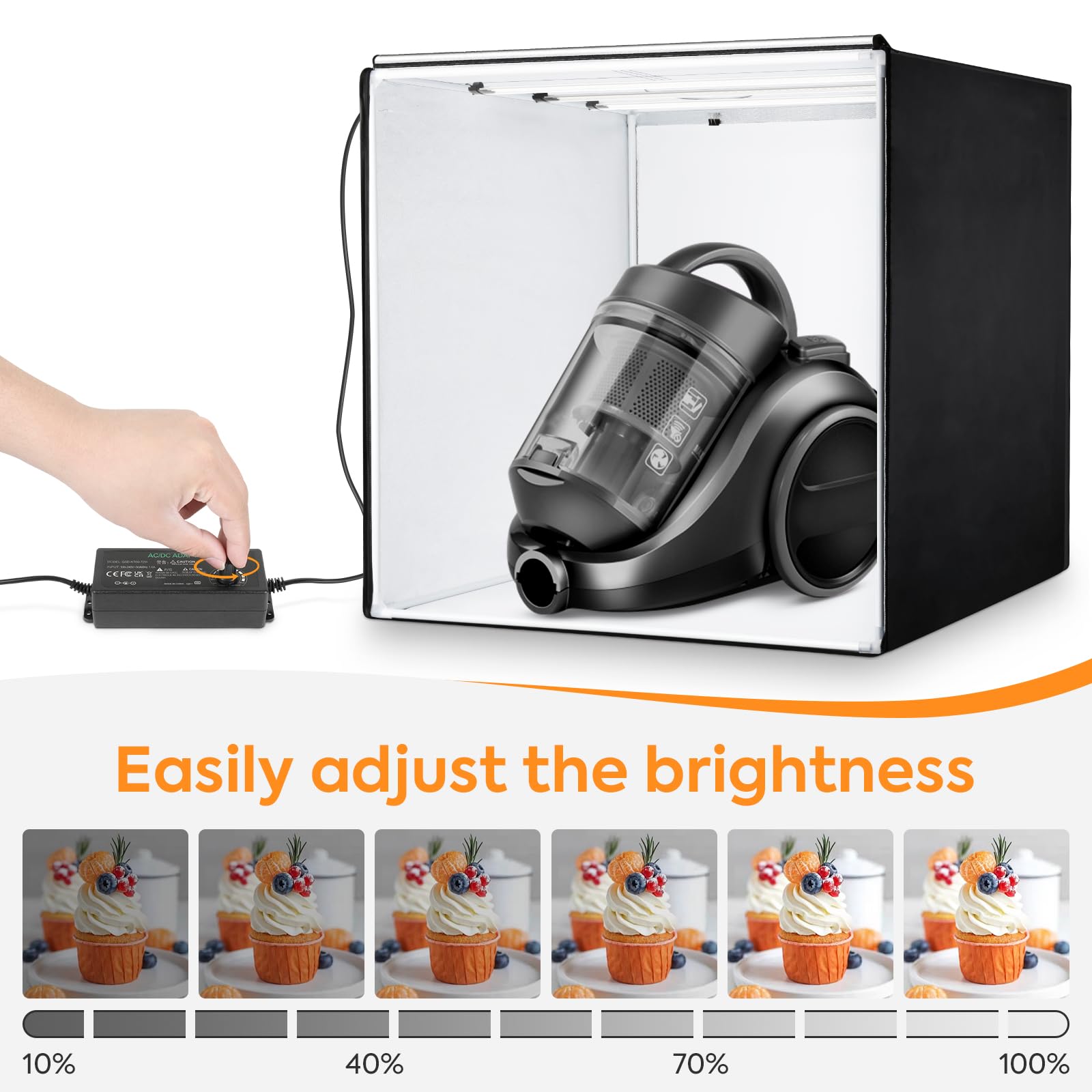 Boîte de studio photo, 99 x 99 x 99 cm, portable, pliable, tente de prise de vue avec lumières LED CRI95+ à intensité variable et 4 toiles de fond pour photographie de produits