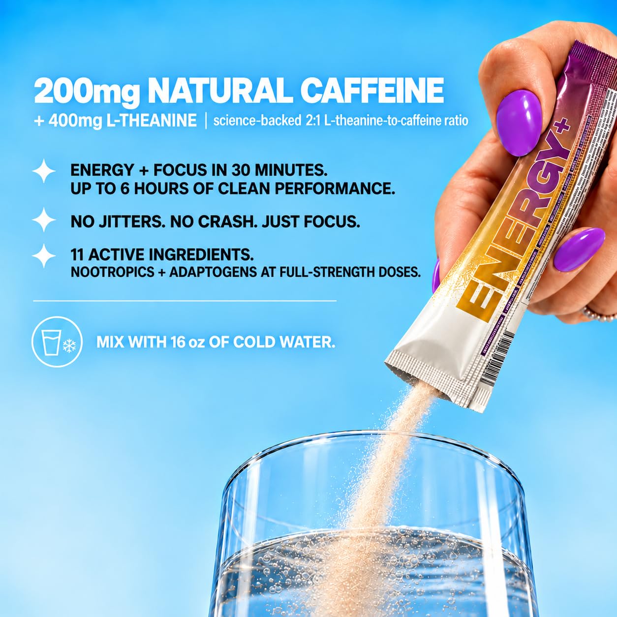 Raised Energy & Focus Drink Mix | 200mg Natural Caffeine + 400mg L-Theanine + Alpha GPC | Nootropic Brain Energy Supplement | Zero Sugar, No Sucralose | Memory, Mood & Cognition | 15 Stick Packs — Amazon image 4