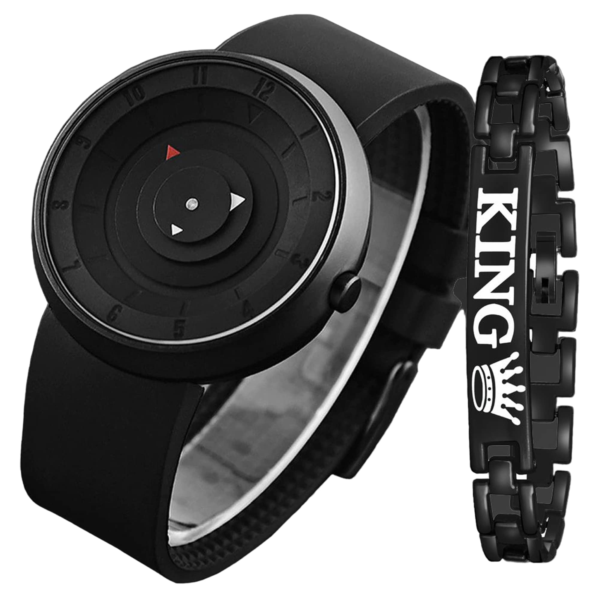 Silicone Strap Analog Wrist Watch for Men (Black King Bracelet) (B0BZPFF9DW) Amazon Price History, Amazon Price Tracker
