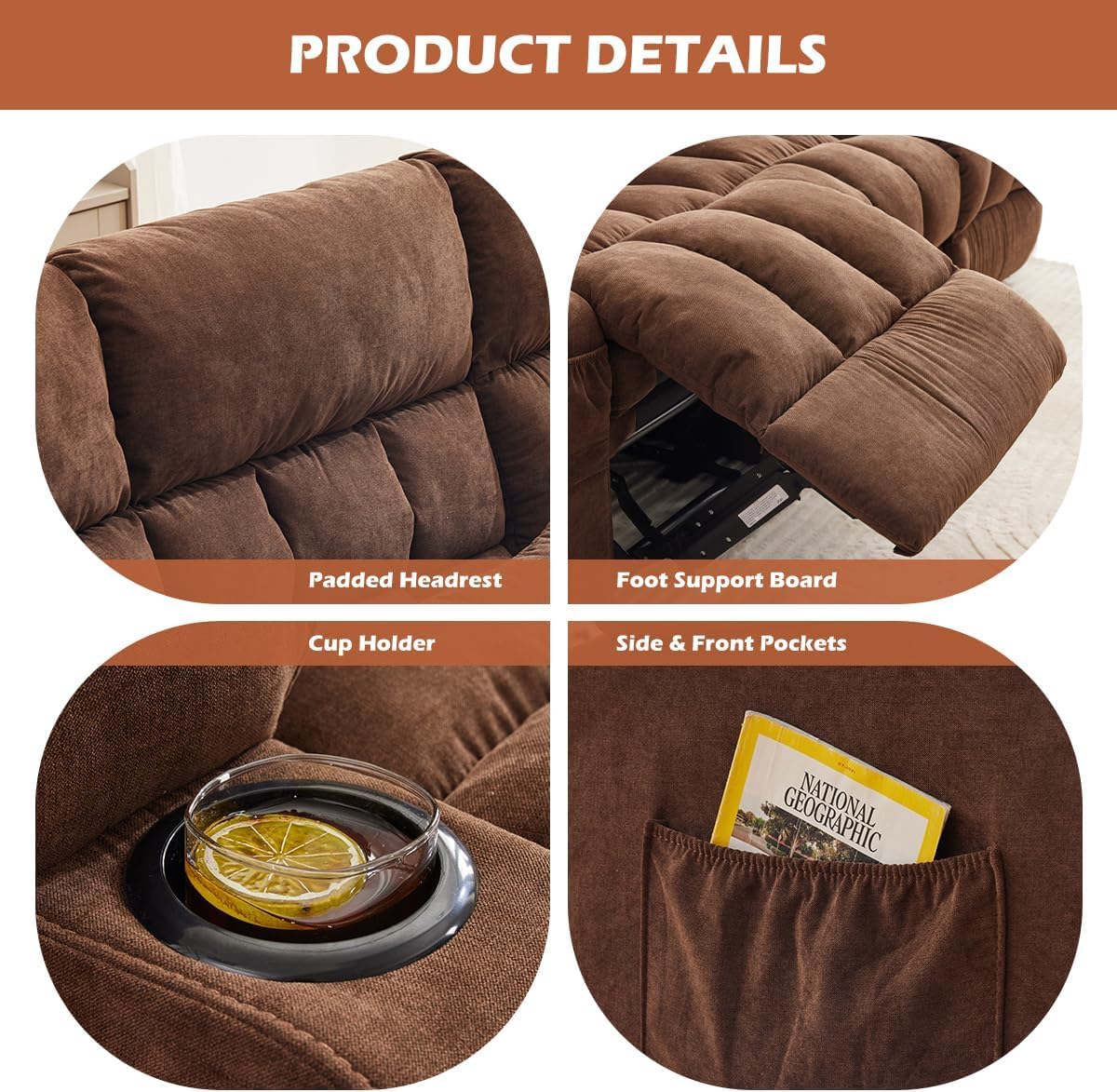 MAHOMICO Recliner Sofa with Cup Holders for Living Room 3 Seat Manual Oversized Recliner Chiar with Ergonomic, Side Pocket for Adult view 5