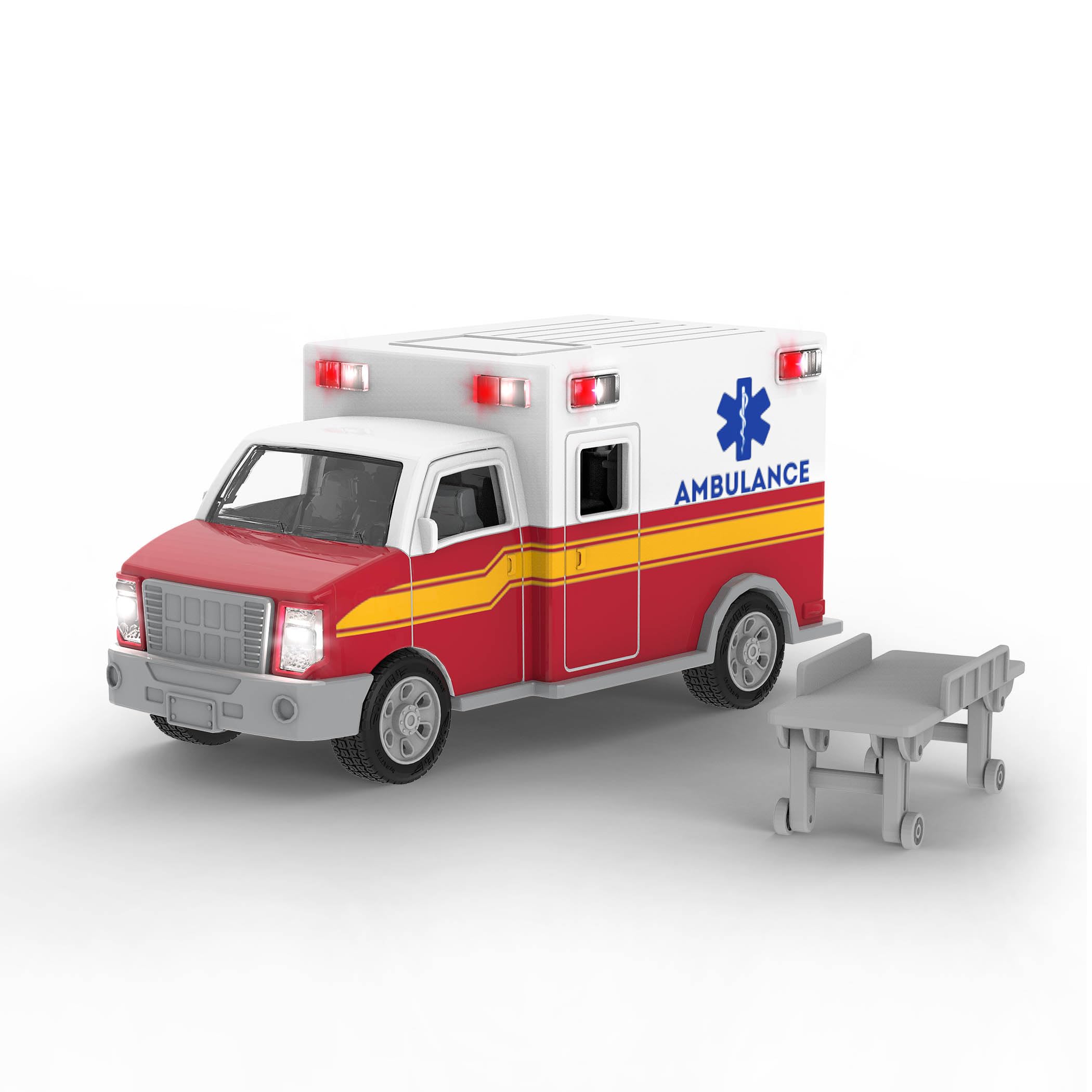 DRIVEN by Battat - Flota de microemergencias - Juego de vehículos de juguete de emergencia para niños - Camión de bomberos de juguete con grúa - 3 años +