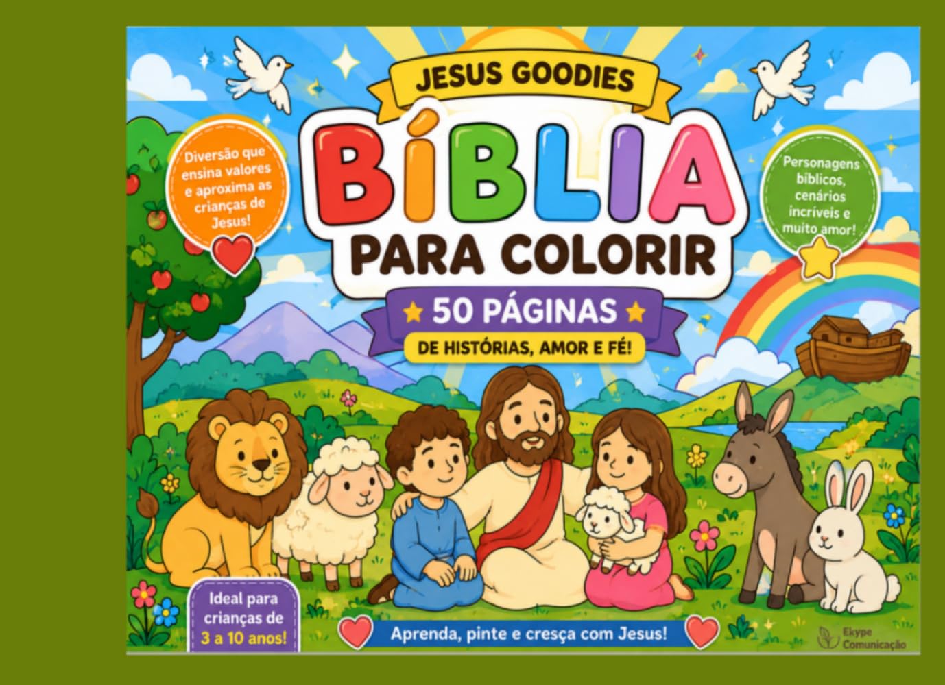 Colorindo histórias da Bíblia: 50 Páginas de Personagens e Histórias Bíblicas para Crianças: 50 Desenhos Bíblicos para Colorir com Personagens, Animais e Histórias da Bíblia