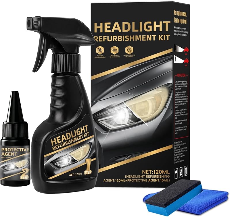 Kit de restauração de faróis Carrie Rowe com limpador e revestimento protetor – 1 conjunto