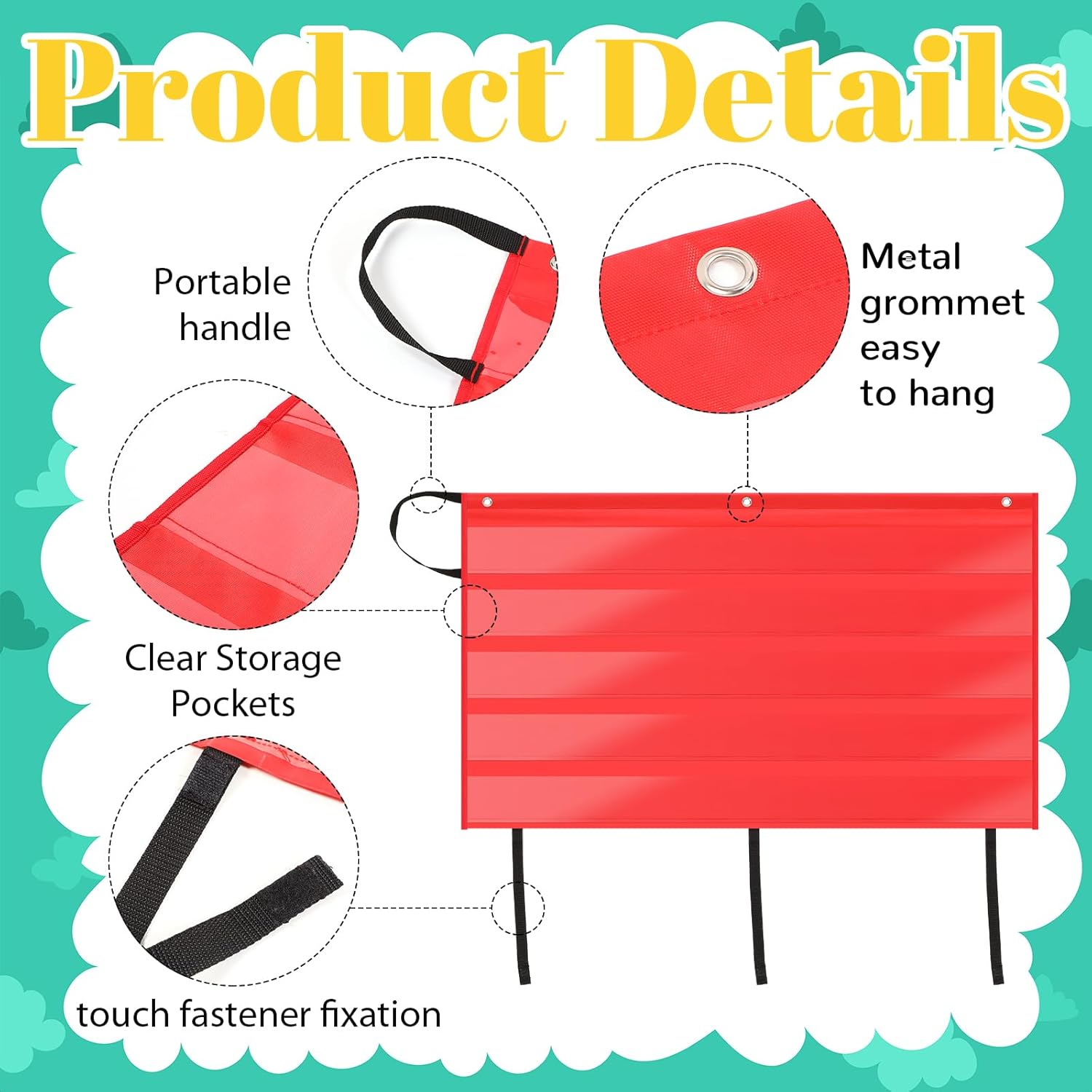 Jetec 6 Pcs Bulletin Board Border Storage, 41 x 24.4'' Foldable Classroom Pocket Charts Holder for Teacher School Wall Border Decoration Organizing Display, 6 Colors