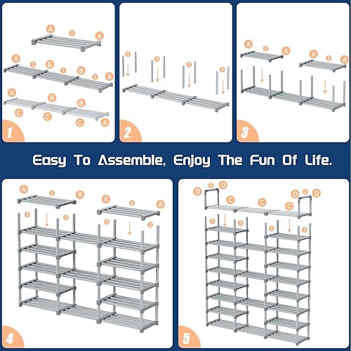 Miniatura 8 de Mavivegue Organizador de zapatos alto de 9 niveles, estante vertical para zapatos para 50-55 pares, estantes apilables para entrada, armario,