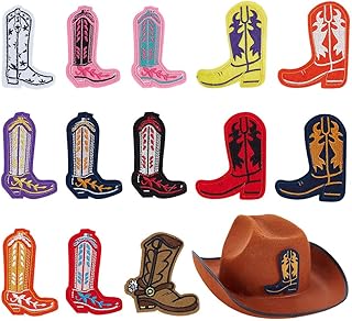 AHANDMAKER 13Pcs 13 Styles Boot Iron on Patches, Western Embroidered Sew on Patches Colorful Boot Shape Applique Patch for Jackets Jeans Bags T-Shirts Backpacks Decoration - Buy now