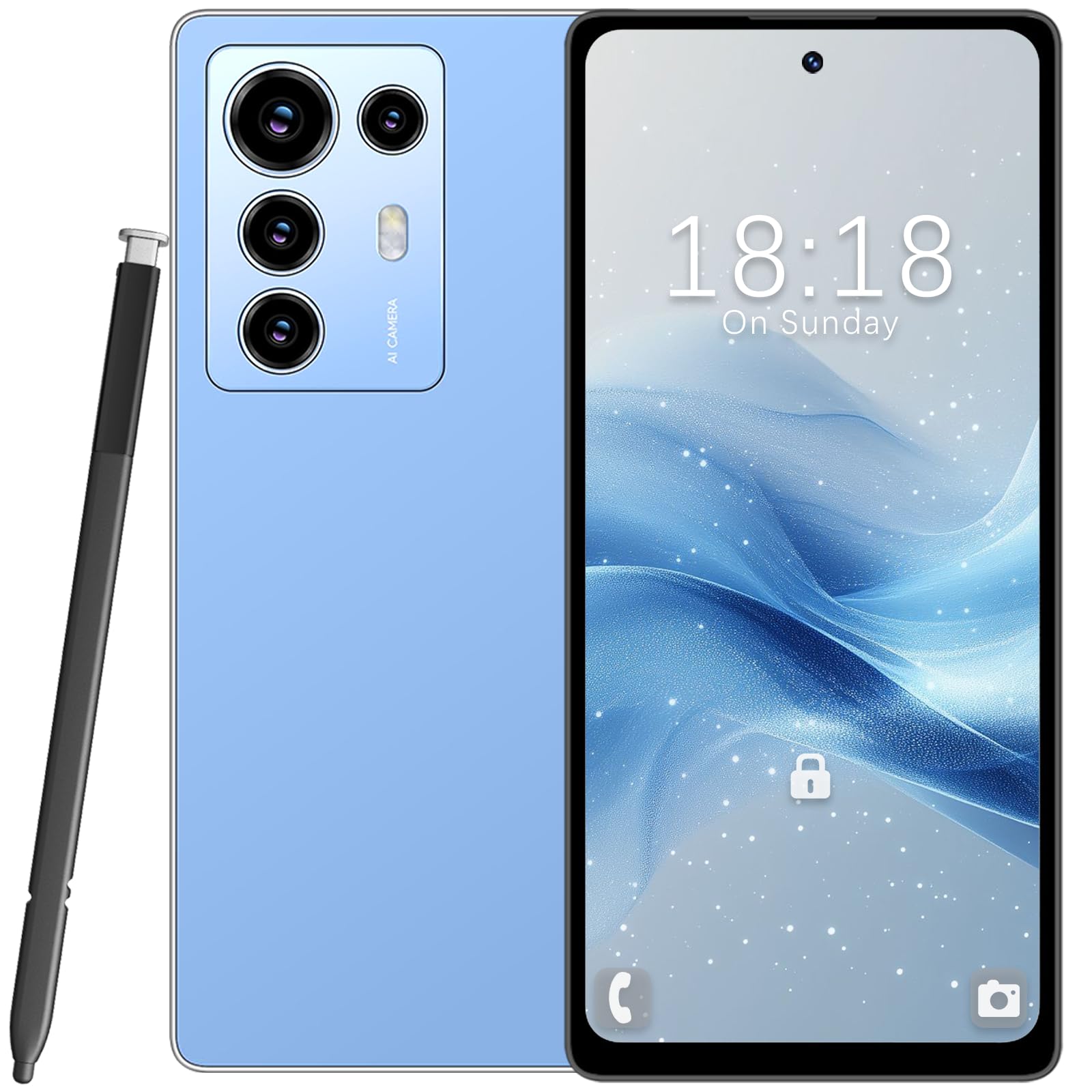 12+512GB Unlocked Android Smartphone 6.9" HD Display, 4500 mAh Battery, 21+8 MP Dual Camera, Dual-SIM, Face ID & OTG – No Contract Blue
