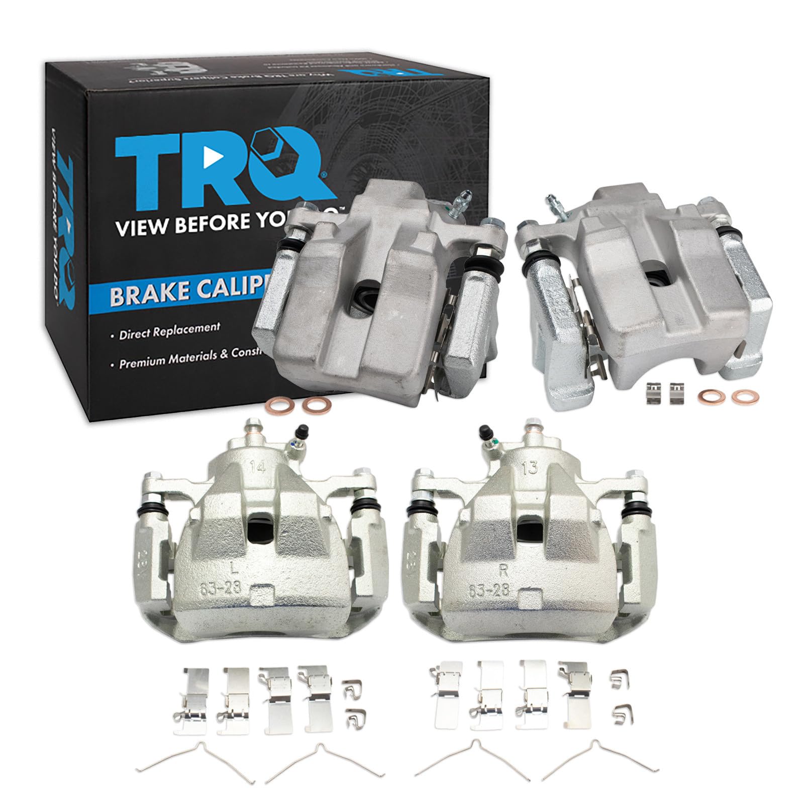 TRQ Front and Rear Brake Caliper Set Zinc Coated Brackets Hardware Compatible with 2012 Toyota Avalon